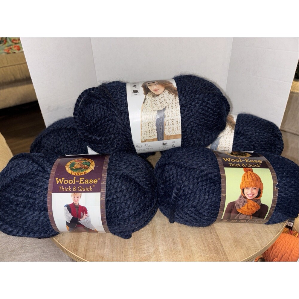 LOT OF 5 NEW SKEINS LION BRAND WOOL-EASE YARN Navy Blue 6 Oz 106yd Each